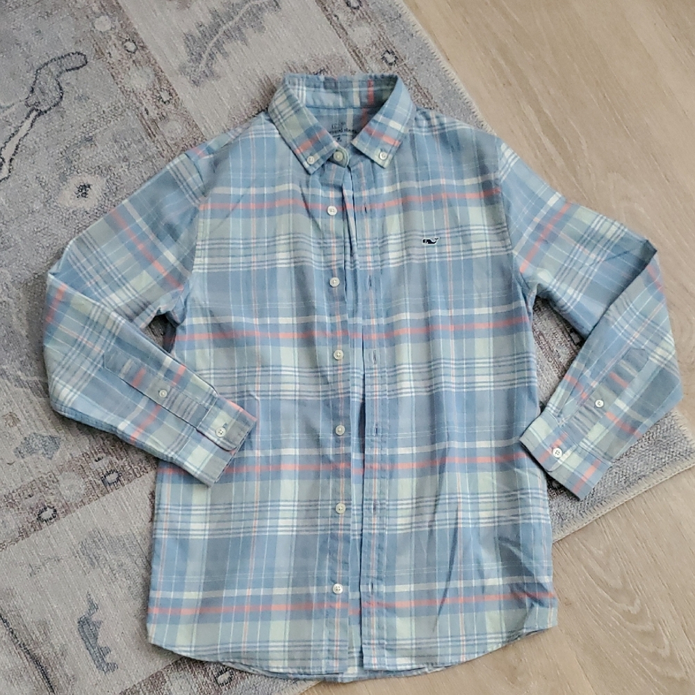 Vineyard Vines Boys 100% Cotton Blue Plaid Button-up Shirt SzM (12-14)